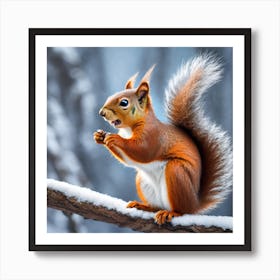 Red Squirrel In The Snow Art Print