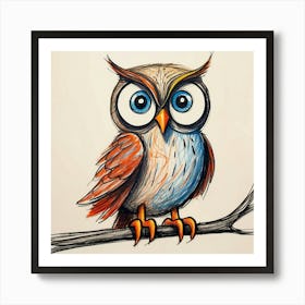 Owl On A Branch 8 Art Print