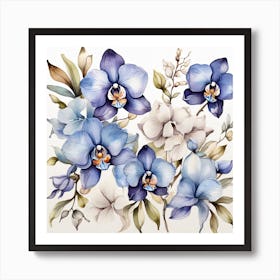 Pattern with blue Orchid flowers Art Print