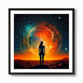 Firefly Human, Woman, Universe, Overwhelming, Nightfall, Teal, Orange, Highlights, Celestial, Cosmic (9) Art Print