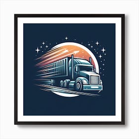 Semi Truck Driving Through The Night Sky Art Print