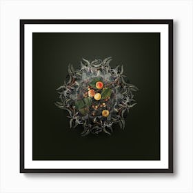 Vintage Peach Fruit Wreath on Olive Green n.0398 Art Print