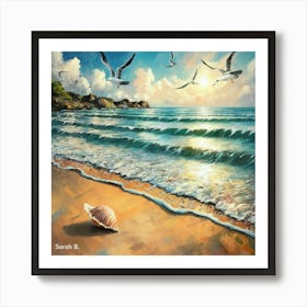 Seagulls On The Beach Art Print