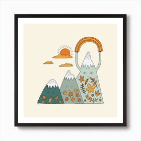 Decorative Floral Happy Mountain Art Print