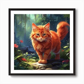 Orange Tabby Cat In The Forest Art Print