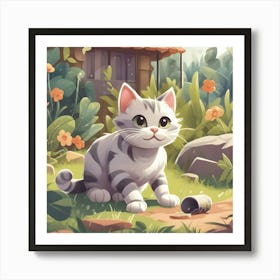 Cat In The Garden 1 Art Print