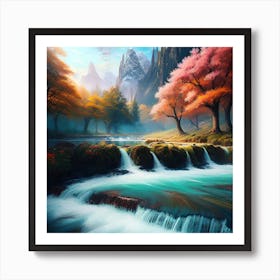 Waterfall In The Mountains 26 Art Print