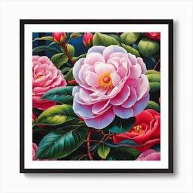 Camellia Elegance: A Vibrant Portrait Art Print