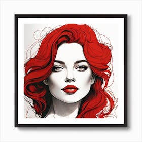 Red Haired Woman - Line Art Style Woman 1 Art Print