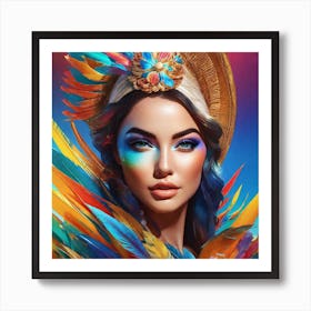 Woman With Colorful Feathers Art Print