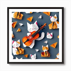 Origami Cats Playing Violin Art Print