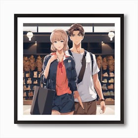 A boy and a girl going shopping Art Art Print