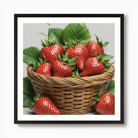 Strawberries In Wicker Basket Art Print