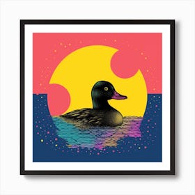 Sunset Linocut Style Duckling  1 Art Print