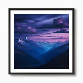 Mountain Landscape Panorama At Dusk with Valley Art Print