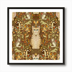 William Morris Style Cats Textiles 2 Art Print