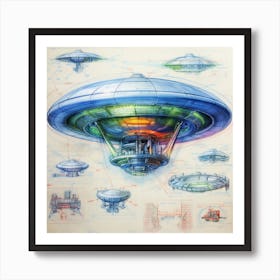 Ncmoore Ufo Blueprintpencil Sketch Colorfull Background 74643313 B25d 43ec 8888 54ff13092309 Art Print