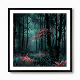 Leonardo Lightning Xl Watercolor Art Dark Forest With Pink Flo 0 Art Print