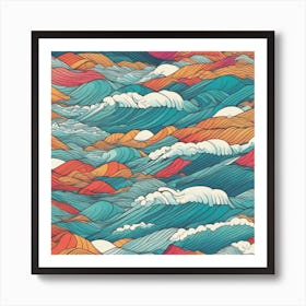 Minimalism Masterpiece, Trace In The Waves To Infinity + Fine Layered Texture + Complementary Cmyk C (2) Art Print