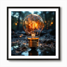 Light Bulb In The Forest Art Print