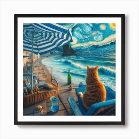 Party Cat at the Beach Art Print