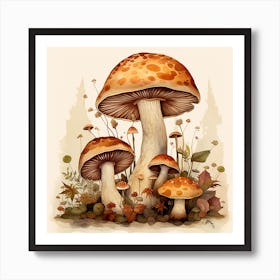 Mushrooms In The Forest 2 Art Print