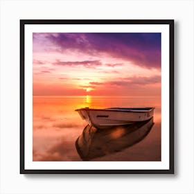 Sunset Boat On The Beach Art Print