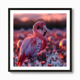 Pink Flamingo At Sunset 1 Art Print