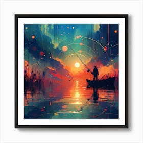 Sunset Fishing, A Moody Environmental Concept Art Art Print