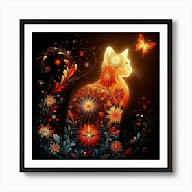 Cat With Flowers 7 Art Print