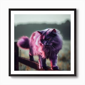 Fluffy Purple Fence Cat Art Print