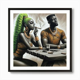 Man And A Woman Smoking Art Print