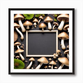 Mushroom Frame On Black Background 1 Art Print