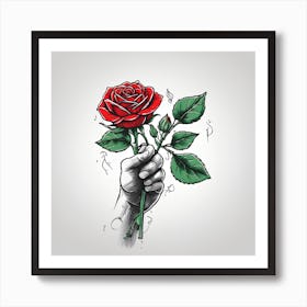 Hand Holding A Rose Art Print