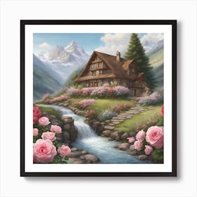 Roses By The Stream Art Print