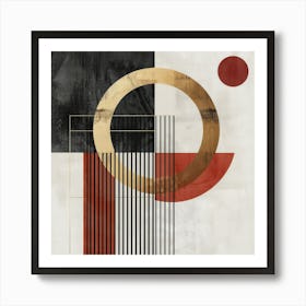 Minimalist Abstract Geometry in Black, White, Red, and Gold Art Print