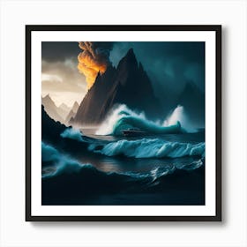 Boat In The Furious Ocean (25) Art Print