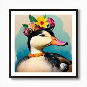 Duck With Flower Crown Art Print