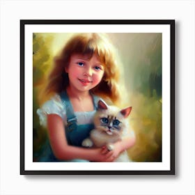 A Little lovely Girl With Cat Art Print