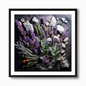 Lavender Flowers On Rocks Art Print