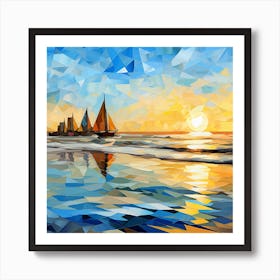 Sailboats At Sunset 12 Art Print