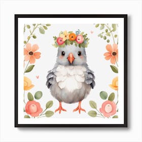 Floral Baby Pigeon Nursery Illustration (64) Art Print