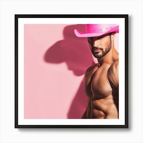 Cowboy In Pink Hat Posing Art Print