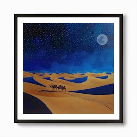 A Moonlit Desert Caravan. David Hockney Style 2 Art Print