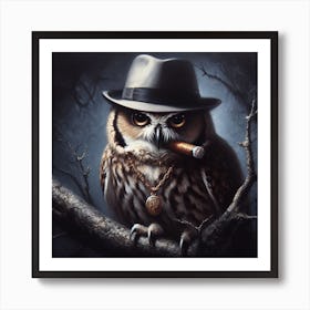 Owl Smoking A Cigar Art Print