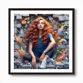 Girl In A Brick Wall Art Print