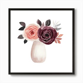 Watercolor Blush Burgundy Flower Arrangement 3 Art Print