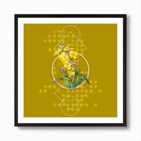 Vintage Cheiranthus Flower Botanical with Geometric Line Motif and Dot Pattern n.0199 Art Print