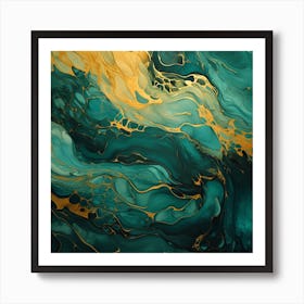 Gold And Teal Abstract Painting Art Print
