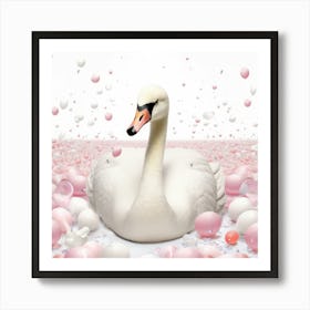 Swan With Balloons Art Print